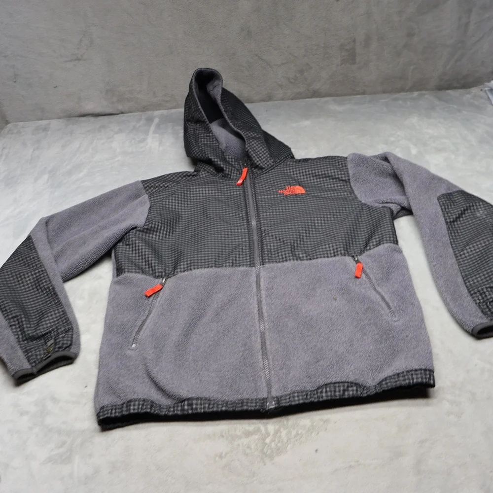North Face Jacket Boys XL 18/20 Grey Denali Fleece Grid Polartec Full Zip Winter